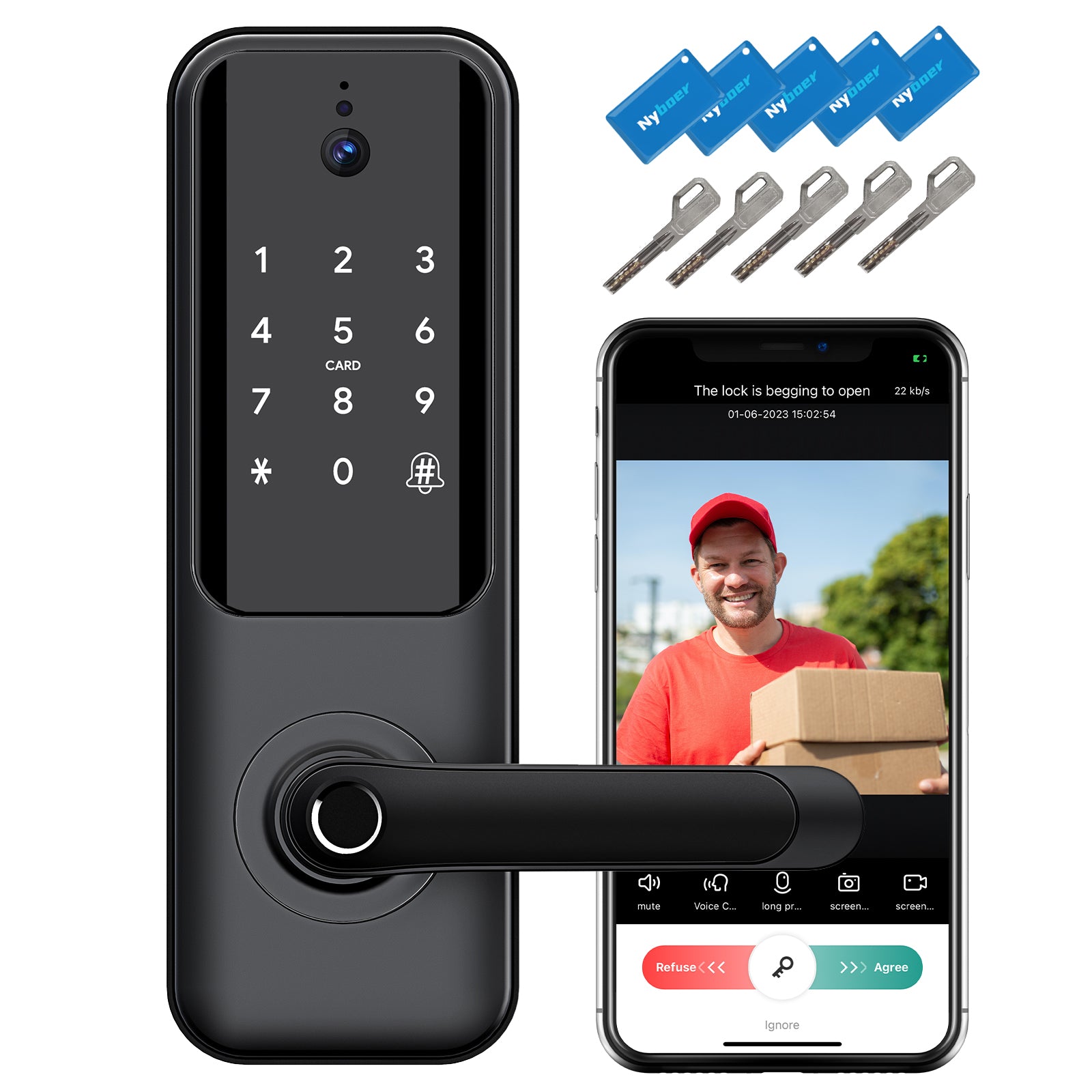 pubertet Geografi sanger Nyboer WiFi Doorbell Smart Lock with Camera H3B PRO